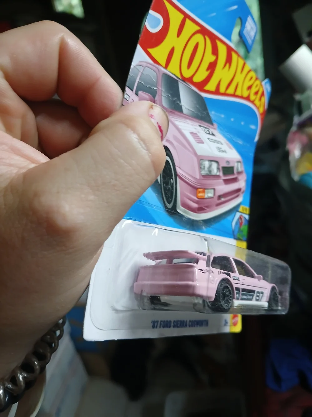 is a Hot Wheels '87 Ford Sierra Cosworth in pink from the 2026 HW Euro series (5